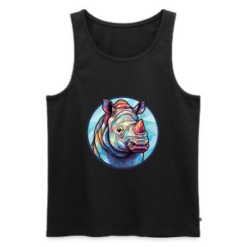 Rhino Stained Glass Colorful Cartoon Kawaii Animal - Men's Premium Organic Tank Top - black - Front - AI Model Male 178 light (178cm)