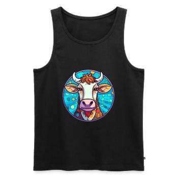 Kuh Buntes Glas Bunte Karikatur Kawaii Tier - Männer Premium Bio Tank Top - Schwarz - Vorne - AI Model Male 178 light (178cm)