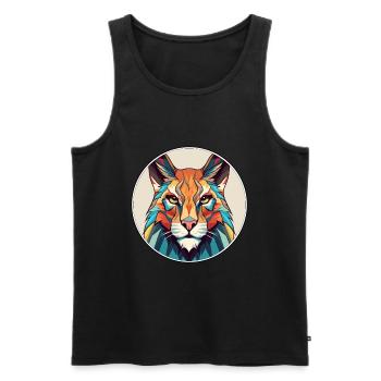 Lynx Stained Glass Colorful Cartoon Kawaii Animal - Men's Premium Organic Tank Top - black - Front - Michal (187cm)