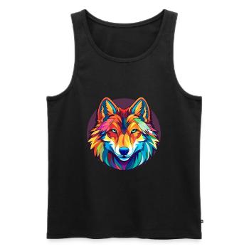 Wolf Buntes Glas Bunte Karikatur Kawaii Tier - Männer Premium Bio Tank Top - Schwarz - Vorne - AI Model Male 178 light (178cm)