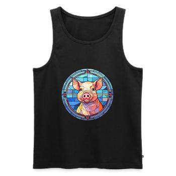 Cochon vitrail coloré dessin animé Kawaii Animal - Débardeur bio Premium Homme - noir - Devant - Michal (187cm)