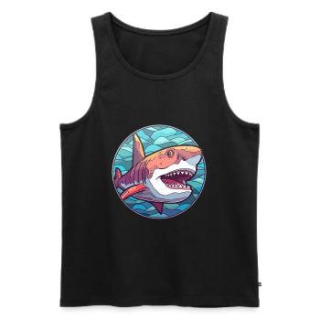 Requin vitrail coloré dessin animé Kawaii Animal - Débardeur bio Premium Homme - noir - Devant - Michal (187cm)