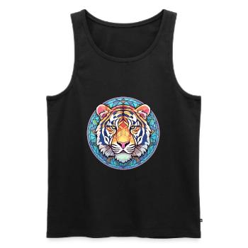 Tigre vitrail coloré dessin animé Kawaii Animal - Débardeur bio Premium Homme - noir - Devant - Michal (187cm)