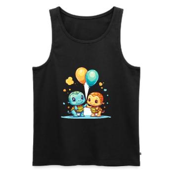 Turtles Kawaii Cartoon Pet Playing With Balloons - Men's Premium Organic Tank Top - black - Front - Michal (187cm)