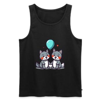 Wölfe Kawaii Cartoon Haustier spielt mit Luftballons - Männer Premium Bio Tank Top - Schwarz - Vorne - Michal (187cm)