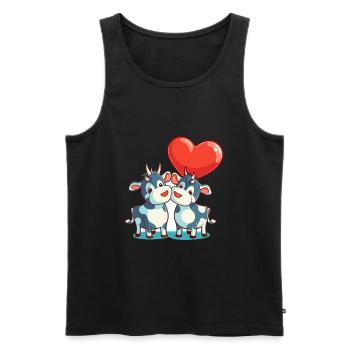 Cow Kawaii Cartoon Pet Playing With Balloons - Men's Premium Organic Tank Top - black - Front - Michal (187cm)