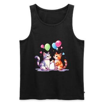 Katzen Kawaii Cartoon Haustier spielt mit Luftballons - Männer Premium Bio Tank Top - Schwarz - Vorne - Michal (187cm)