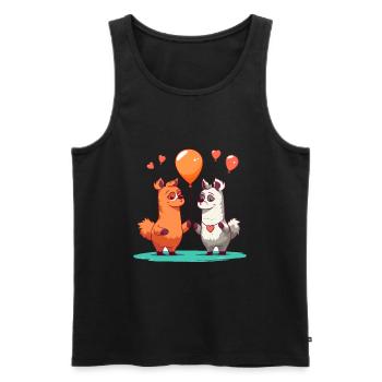 Llamas Kawaii Cartoon Pet Playing With Balloons - Men's Premium Organic Tank Top - black - Front - Michal (187cm)