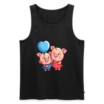 Cochon Kawaii Cartoon Pet jouant avec des ballons - Débardeur bio Premium Homme - noir - Devant - Michal (187cm)