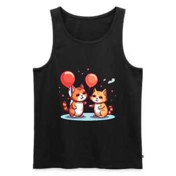 Katze Kawaii Cartoon Haustier spielt mit Luftballons - Männer Premium Bio Tank Top - Schwarz - Vorne - Michal (187cm)