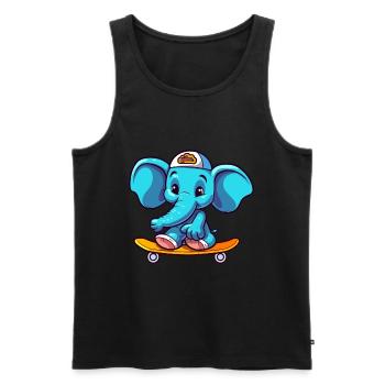 Funny Elephant Kawaii Cartoon Playing Skateboard - Men's Premium Organic Tank Top - black - Front - AI Model Male 178 light (178cm)