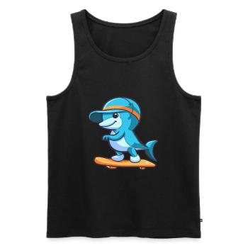 Lustiger Delfin Kawaii Cartoon spielt Skateboard - Männer Premium Bio Tank Top - Schwarz - Vorne - Michal (187cm)