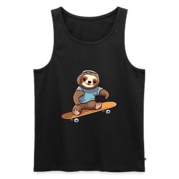 Funny Sloth Kawaii Cartoon Pet Playing Skateboard - Men's Premium Organic Tank Top - black - Front - Michal (187cm)