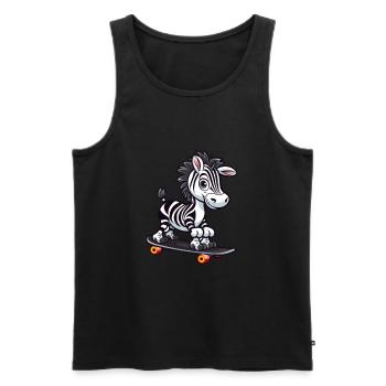 Funny Zebra Kawaii Cartoon Pet Playing Skateboard - Men's Premium Organic Tank Top - black - Front - Michal (187cm)