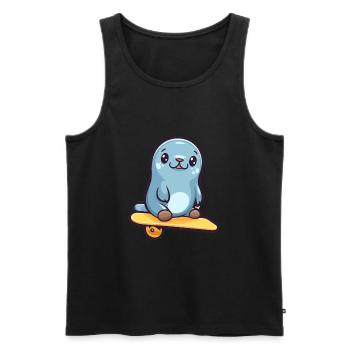 Lustige Robbe Kawaii Cartoon Haustier spielt Skateboard - Männer Premium Bio Tank Top - Schwarz - Vorne - Michal (187cm)