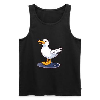 Funny Seagull Kawaii Cartoon Playing Skateboard - Men's Premium Organic Tank Top - black - Front - Michal (187cm)