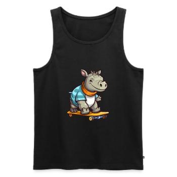 Funny Rhino Kawaii Cartoon Pet Playing Skateboard - Men's Premium Organic Tank Top - black - Front - AI Model Male 178 light (178cm)