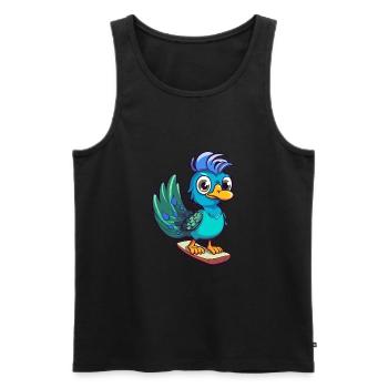 Drôle Peacock Kawaii Cartoon Jouer Skateboard - Débardeur bio Premium Homme - noir - Devant - AI Model Male 178 light (178cm)