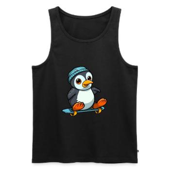 Lustiger Pinguin Kawaii Cartoon spielt Skateboard - Männer Premium Bio Tank Top - Schwarz - Vorne - AI Model Male 178 light (178cm)