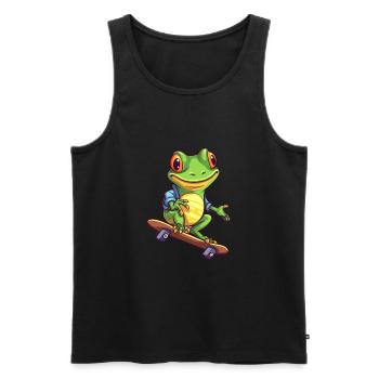 Lustiger Frosch Kawaii Cartoon Haustier spielt Skateboard - Männer Premium Bio Tank Top - Schwarz - Vorne - Michal (187cm)