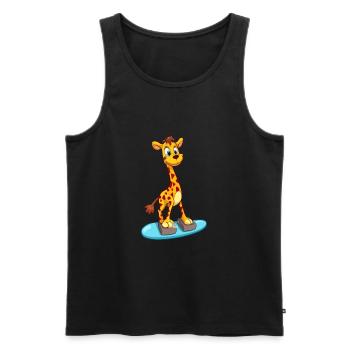 Funny Giraffe Kawaii Cartoon Playing Skateboard - Men's Premium Organic Tank Top - black - Front - AI Model Male 178 light (178cm)
