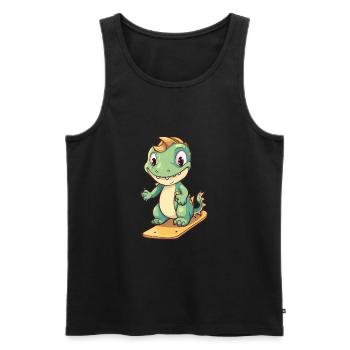Lustiger Drache Kawaii Cartoon Haustier spielt Skateboard - Männer Premium Bio Tank Top - Schwarz - Vorne - Michal (187cm)