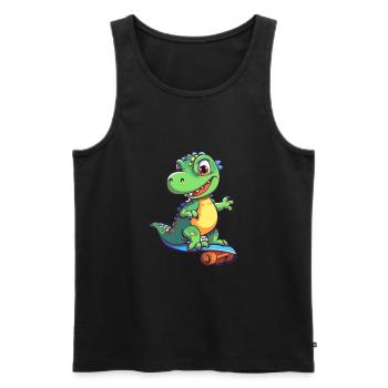 Drôle Dinosaure Kawaii Cartoon Jouer Skateboard - Débardeur bio Premium Homme - noir - Devant - AI Model Male 178 light (178cm)