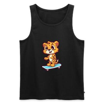 Lustiger Gepard Kawaii Cartoon spielt Skateboard - Männer Premium Bio Tank Top - Schwarz - Vorne - Michal (187cm)