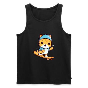 Lustige Katze Kawaii Cartoon Haustier spielt Skateboard - Männer Premium Bio Tank Top - Schwarz - Vorne - Michal (187cm)