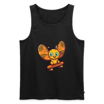 Funny Butterfly Kawaii Cartoon Playing Skateboard - Men's Premium Organic Tank Top - black - Front - AI Model Male 178 light (178cm)