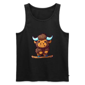 Lustige Bison Kawaii Cartoon Haustier spielt Skateboard - Männer Premium Bio Tank Top - Schwarz - Vorne - Michal (187cm)