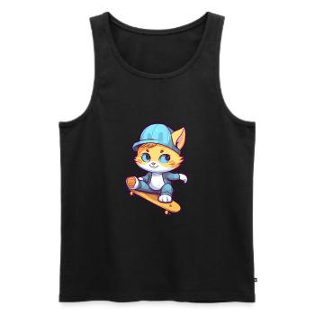 Lustige Katze Kawaii Cartoon Haustier spielt Skateboard - Männer Premium Bio Tank Top - Schwarz - Vorne - Michal (187cm)