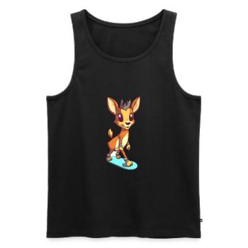 Funny Antelope Kawaii Cartoon Playing Skateboard - Men's Premium Organic Tank Top - black - Front - AI Model Male 178 light (178cm)