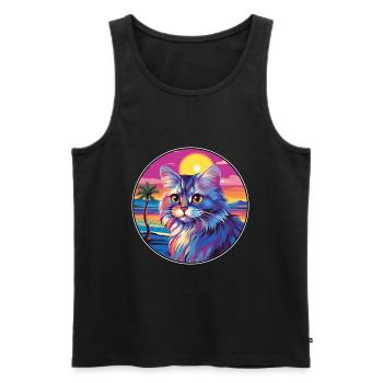 British Longhair Cat Watercolor Cartoon Kawaii - Men's Premium Organic Tank Top - black - Front - Michal (187cm)