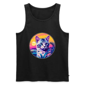 Australische gefleckte Nebelkatze, Aquarell-Cartoon-Haustier - Männer Premium Bio Tank Top - Schwarz - Vorne - AI Model Male 178 light (178cm)
