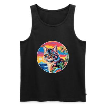 Dessin animé aquarelle chat Bobtail américain Kawaii - Débardeur bio Premium Homme - noir - Devant - Michal (187cm)