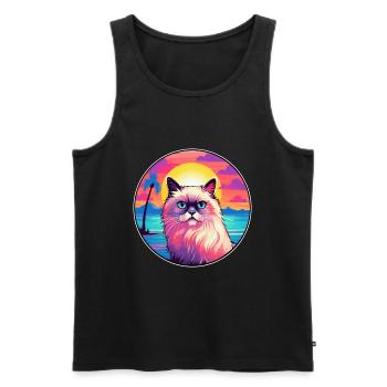 Birmanie chat race aquarelle dessin animé Kawaii animal de compagnie - Débardeur bio Premium Homme - noir - Devant - Michal (187cm)