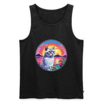Britische Kurzhaarkatze, Aquarell-Cartoon-Haustier - Männer Premium Bio Tank Top - Schwarz - Vorne - Michal (187cm)