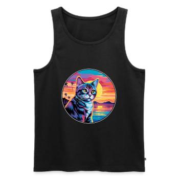 Chypre Chat Race Aquarelle Dessin Animé Kawaii Pet - Débardeur bio Premium Homme - noir - Devant - Michal (187cm)