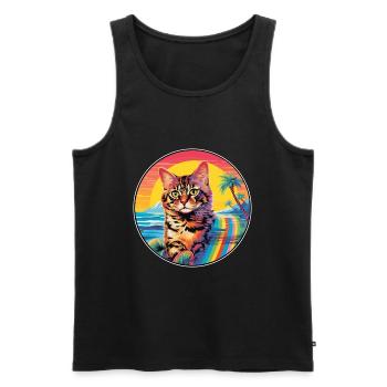 German Rex Cat Breed Watercolor Cartoon Kawaii Pet - Men's Premium Organic Tank Top - black - Front - Michal (187cm)