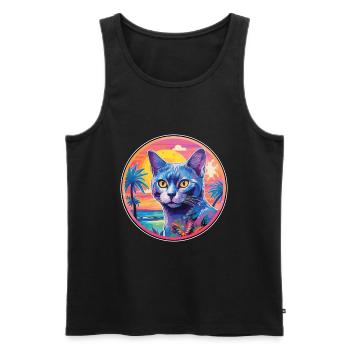 Race de chat bleu russe aquarelle dessin animé Kawaii - Débardeur bio Premium Homme - noir - Devant - Michal (187cm)