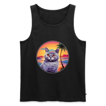 Anglais Argent Chat Race Aquarelle Dessin Animé Kawaii - Débardeur bio Premium Homme - noir - Devant - Michal (187cm)