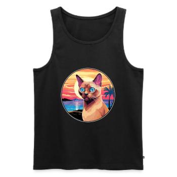 Europäische burmesische Katze Aquarell Cartoon Kawaii - Männer Premium Bio Tank Top - Schwarz - Vorne - Michal (187cm)