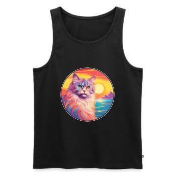Chat allemand à poil long Aquarelle Dessin animé Kawaii - Débardeur bio Premium Homme - noir - Devant - Michal (187cm)
