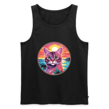 Race de chat javanais aquarelle dessin animé Kawaii animal de compagnie - Débardeur bio Premium Homme - noir - Devant - Michal (187cm)