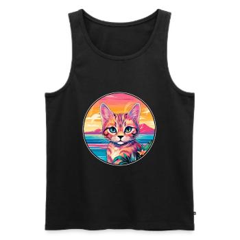 Khao Manee Chat Race Aquarelle Dessin animé Kawaii Pet - Débardeur bio Premium Homme - noir - Devant - Michal (187cm)