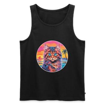 Laperm Chat Race Aquarelle Dessin animé Kawaii Pet - Débardeur bio Premium Homme - noir - Devant - Michal (187cm)