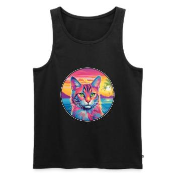 Manx Chat Race Aquarelle Dessin animé Kawaii Animal de compagnie - Débardeur bio Premium Homme - noir - Devant - Michal (187cm)