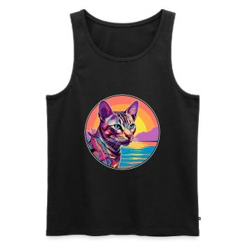 Ocicat Chat Race Aquarelle Dessin animé Kawaii Animal de compagnie - Débardeur bio Premium Homme - noir - Devant - Michal (187cm)