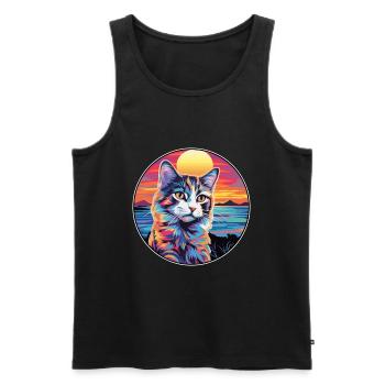 Ragamuffin Chat Race Aquarelle Dessin animé Kawaii Animal de compagnie - Débardeur bio Premium Homme - noir - Devant - Michal (187cm)